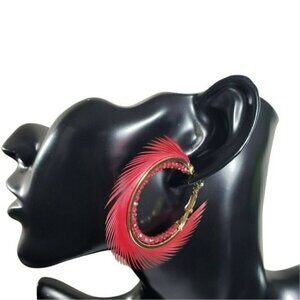 Fashion Jewelry Red Wine Fine Fringed with Rondelle Beads Hoop Boho Earrings
